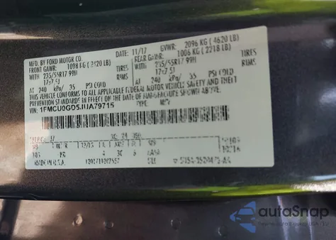 2018 Ford Escape Se from USA, damaged, VIN 1FMCU0GD5JUA79715